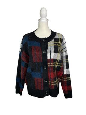 RD Style Conscious Plaid Cardigan Grunge Academia Patchwork Button Front Size M